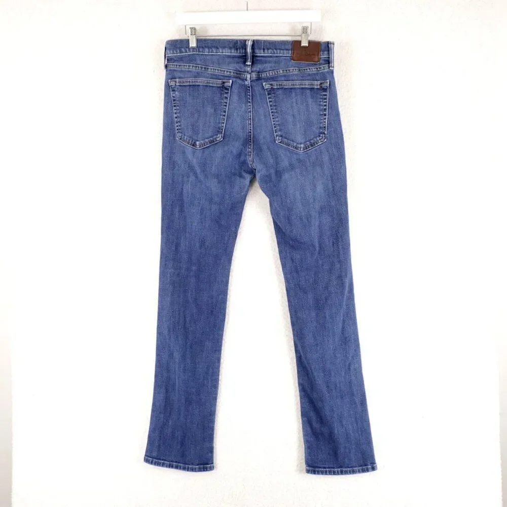Abercrombie & Fitch Straight Stretch Blue Wiskering Denim Jeans Mid Rise 32/33 T